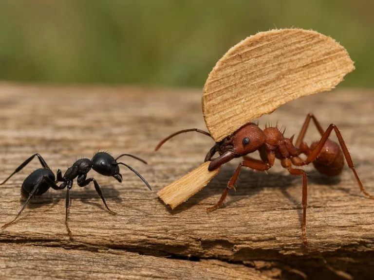 الفرق بين النمل العادي والنمل القاطع للأخشاب في سلوكياته وتعامله مع الخشب