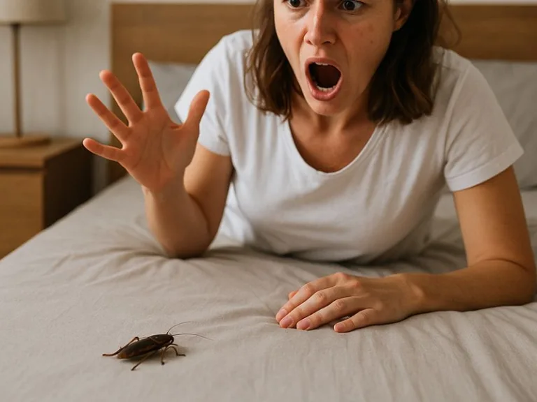 ردة فعل مفاجئة عند رؤية حشرة زاحفة في غرفة النوم